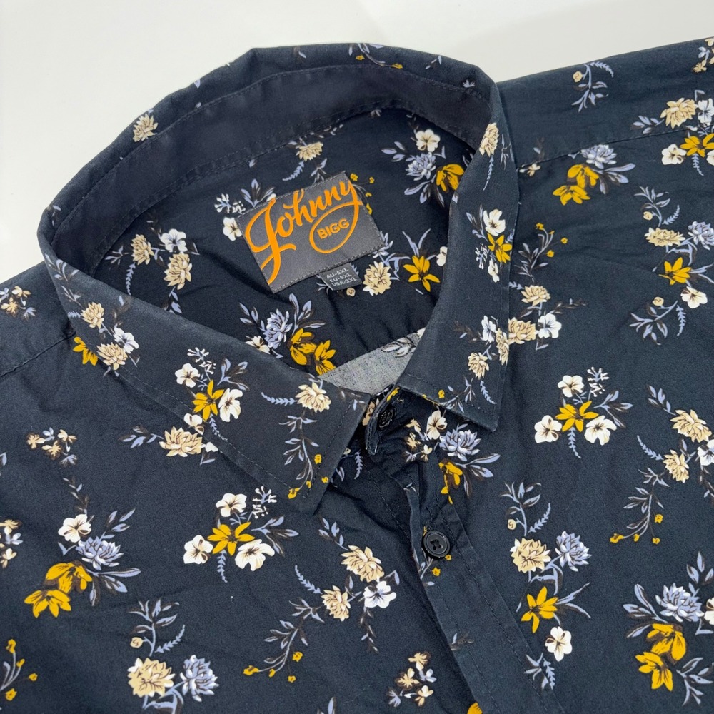 Johnny Bigg Mens 3XL Floral Button Down Shirt Short Sleeve Cotton Navy‎ Yellow